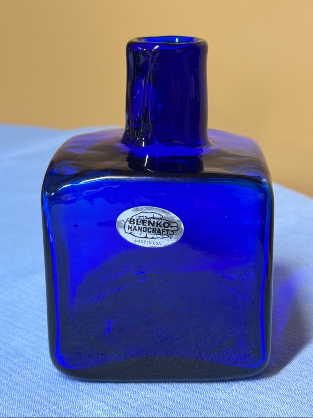 Blenko Cobalt Blue Block Vase #4418 signed 5.5” tall